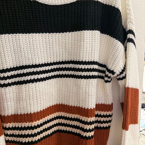 ZESICA Women’s Color Block Striped Knit Sweater Black Brown White Size Large - Picture 4 of 7